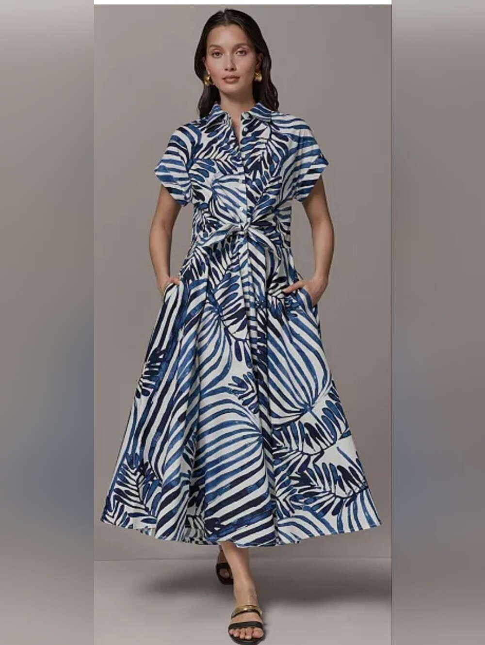 Donna Karan FIRE! NWT! Short Sleeve Tie Front Maxi Shirt Dress. Sz Lg. R2S!
